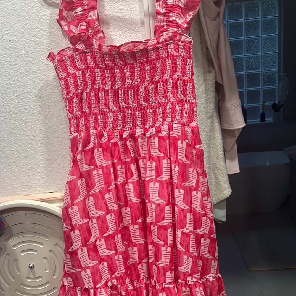 Pink Jmarie Sleeveless rodeo smocked Dress NEW